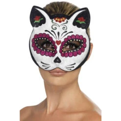 Smiffys Sugar Skull Cat Eyemask, With Glitter