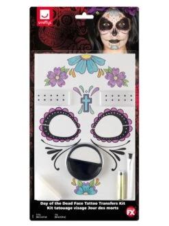 Smiffys Day Of The Dead Face Tattoo Transfers Kit 1